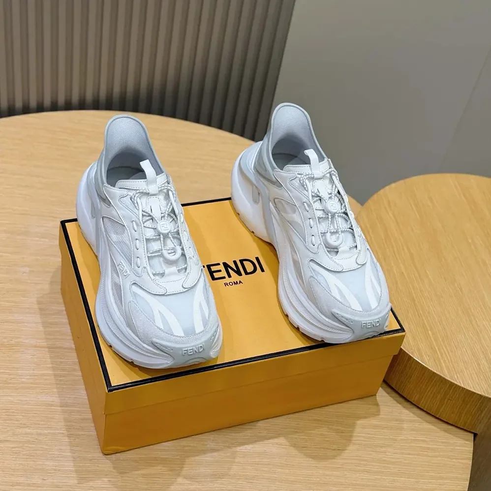 Fendi F-Light Sneakers White Leather and Mesh Running Shoes for Unisex