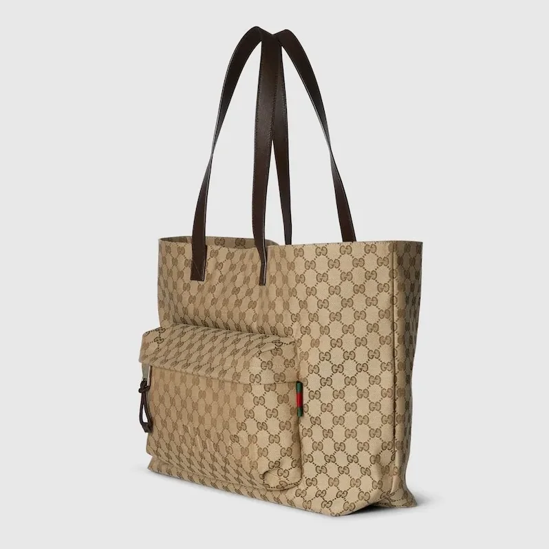 Gucci GG Canvas Maxi Tote Bag Beige And Dark Brown /