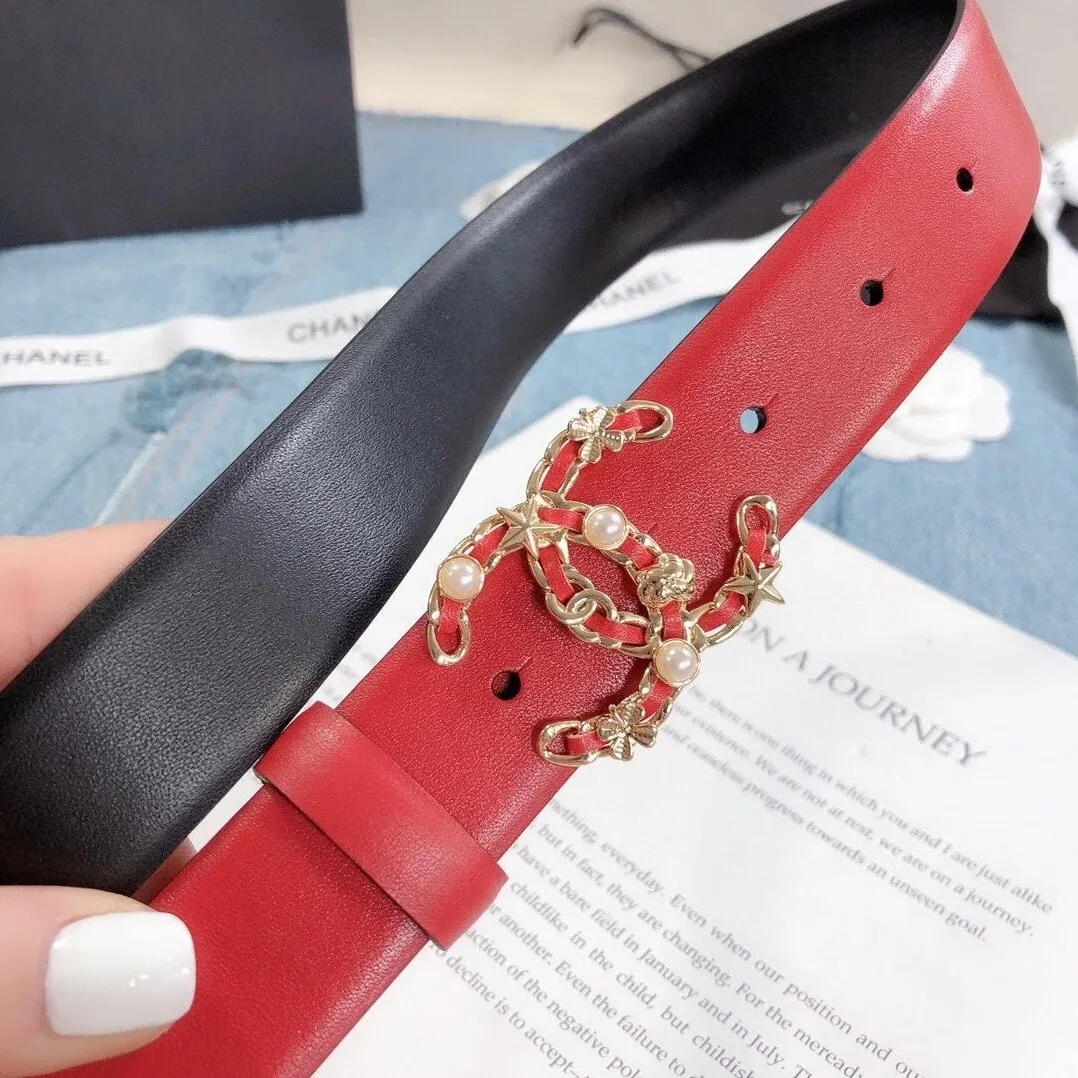 Chanel Belt With Double C Buckle Red Gold Toned Hardware for Women