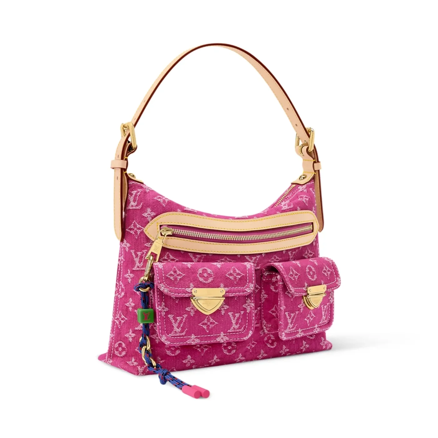 Louis Vuitton Baggy Shouder Bag in Fuchsia Denim Gold Hardware
