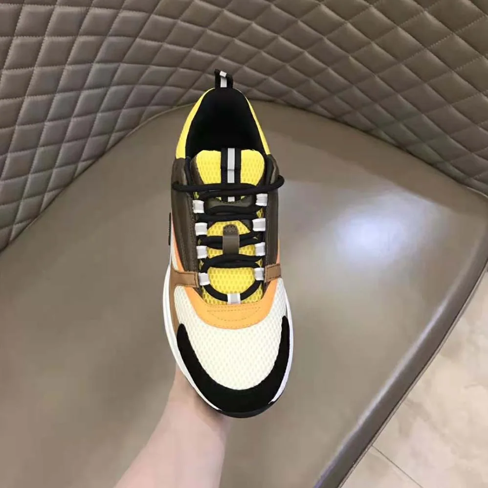 Dior B22 Sneaker Yellow and White Technical Mesh with Ebony and Camel Smooth Calfskin for Men