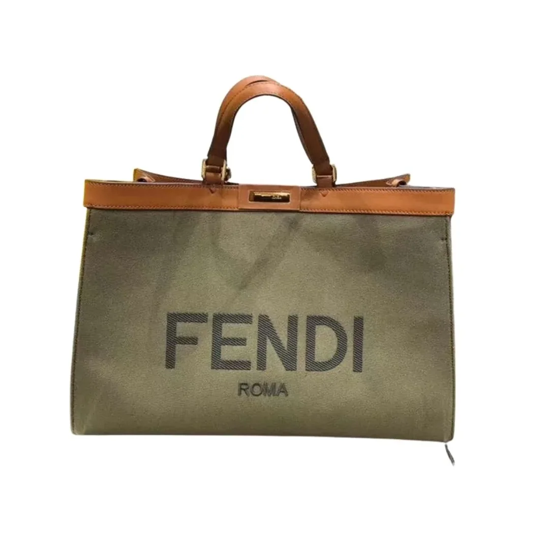 Fendi Peekaboo X-Tote Canvas Bag Green Khaki / FF 8BH374 Fendi Peekaboo X-Tote Canvas Bag Green Khaki / FF 8BH374