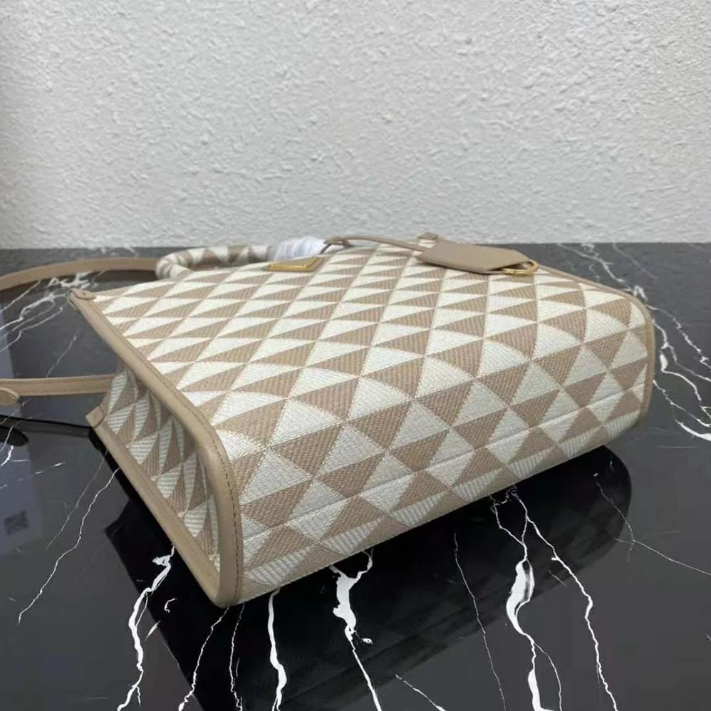Prada Small Prada Symbole Embroidered Fabric Handbag for Women in Beige