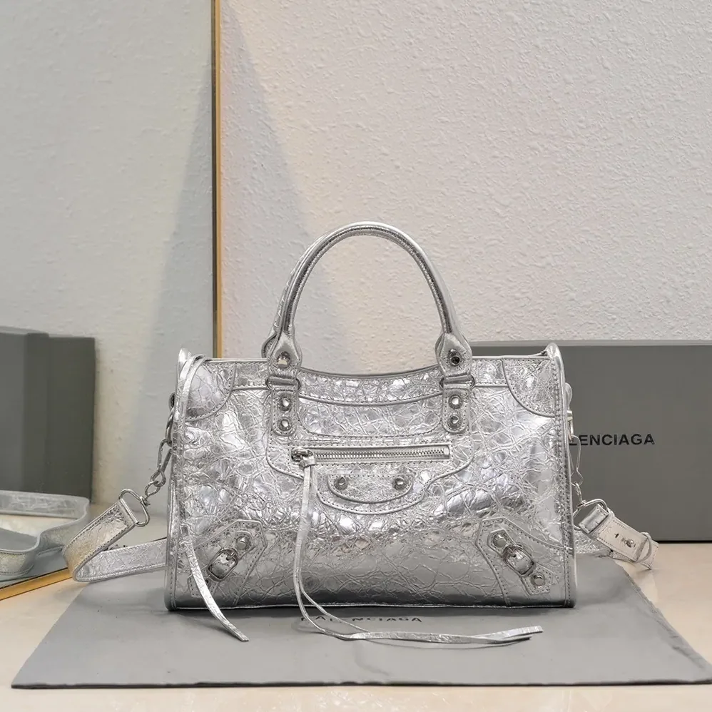 Balenciaga Le City Medium Bag Metallized in Silver for Women
