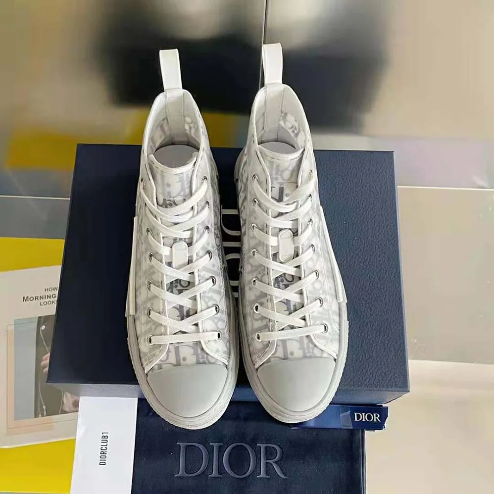 Dior B23 High-Top Sneaker White and Navy Blue Dior Oblique Canvas for Men
