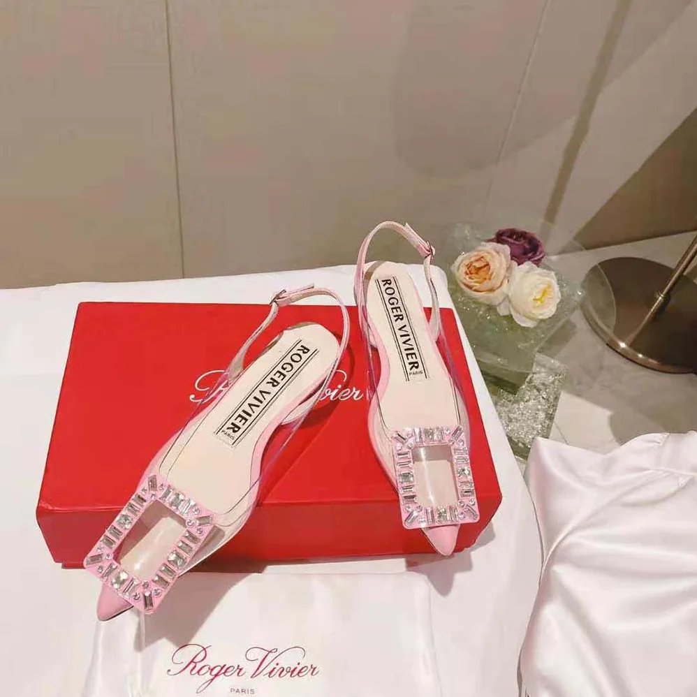 Roger Vivier Gommettine Strass Buckle Slingback Ballerinas in PVC for Women in Pink Roger Vivier Gommettine Strass Buckle Slingback Ballerinas in PVC for Women in Pink