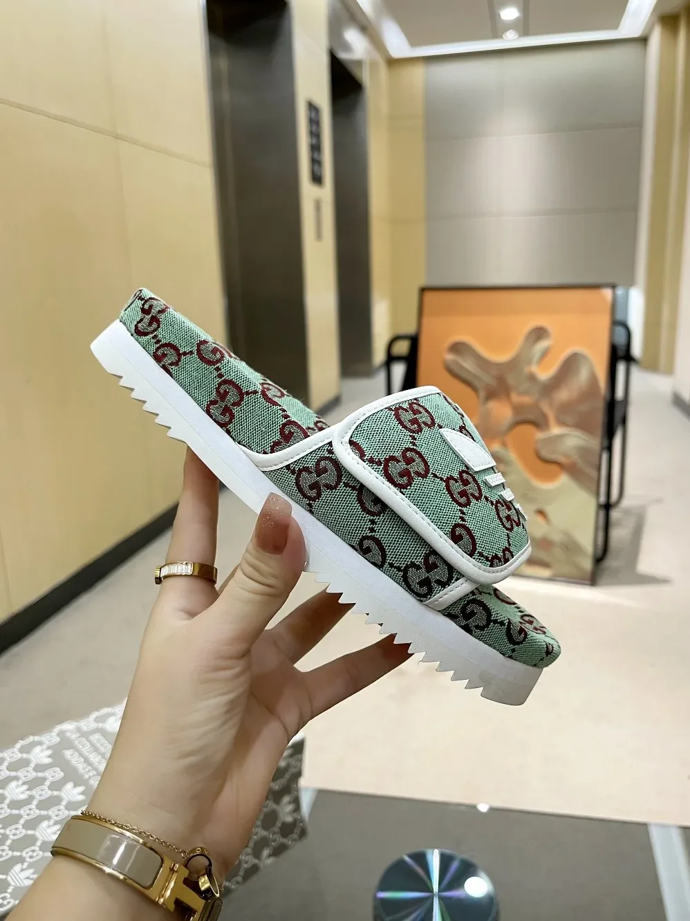 Gucci x Adidas GG Platform Sandal Light Grey for Women Gucci x Adidas GG Platform Sandal Light Grey for Women
