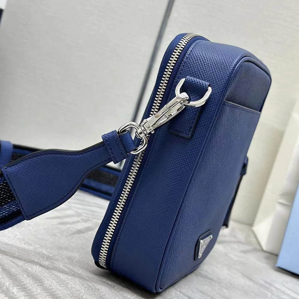 Prada Saffiano Leather Shoulder Bag for Men in Navy