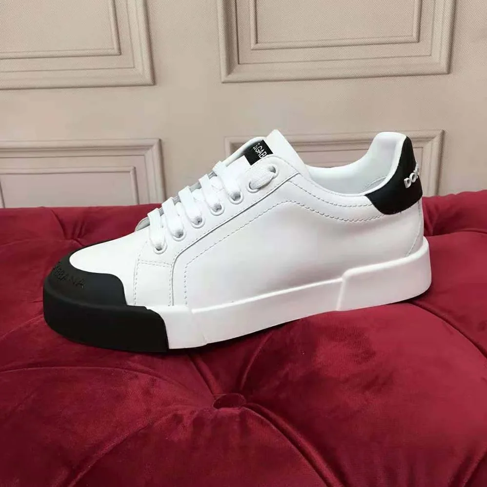 Dolce Gabbana D&G Portofino Sneakers in Nappa Leather and Rubber Toe-Cap for Women in Black