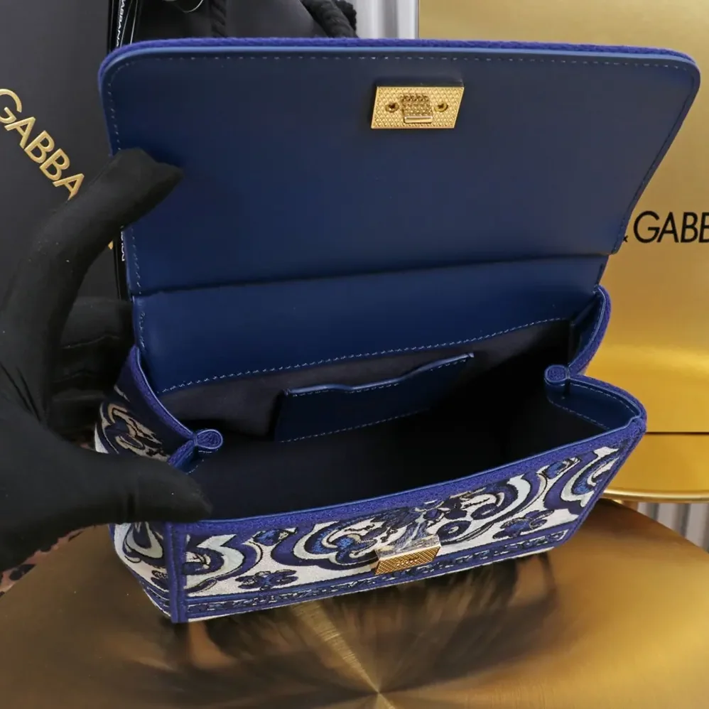 Dolce Gabbana D&G Small Sicily Handbag with Majolica Embroidery for Women in Blue Dolce Gabbana D&G Small Sicily Handbag with Majolica Embroidery for Women in Blue