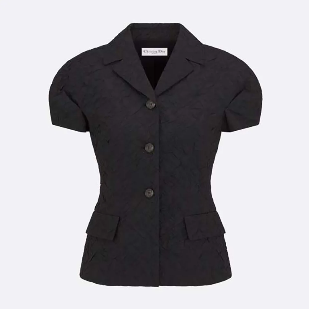 Dior Fitted Jacket with Puff Sleeves Black Cloqué for Women in Effect Technical Jacquard