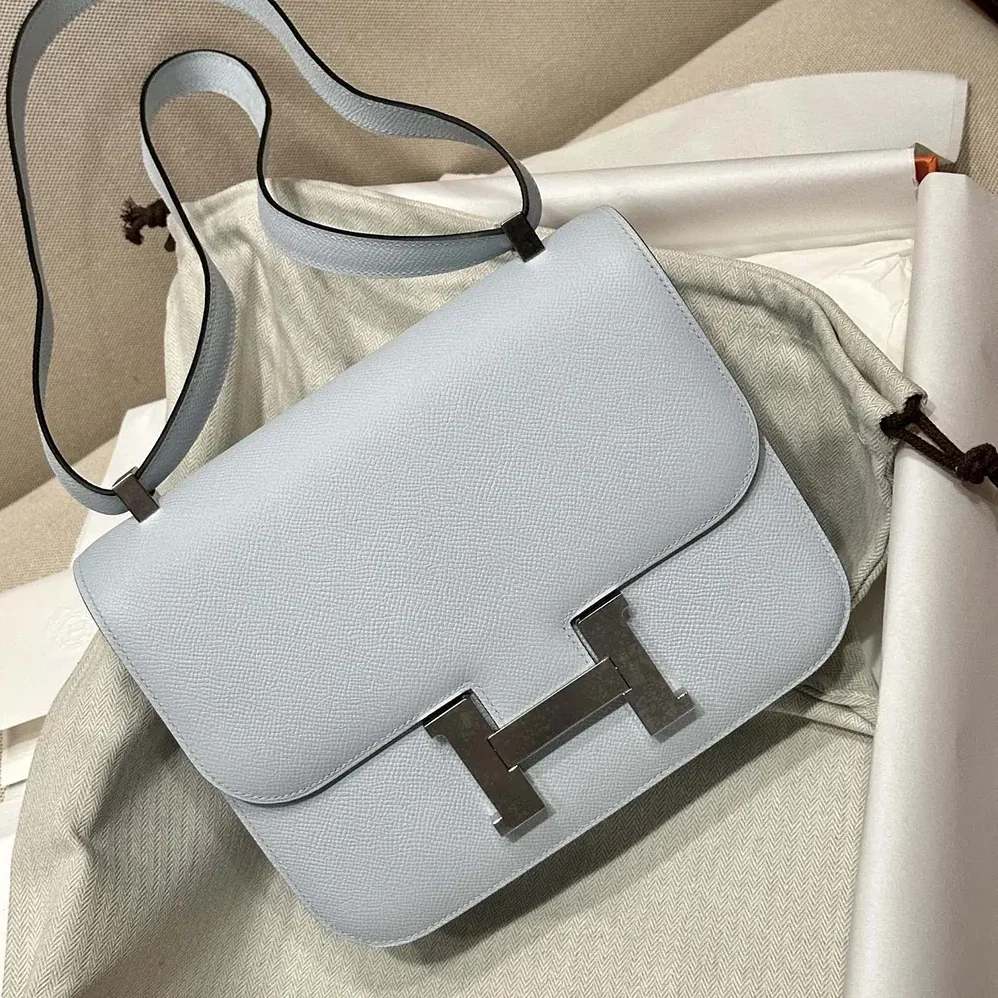Hermes Constance 24 Bag Epsom Leather for Women in Light Blue/Silver