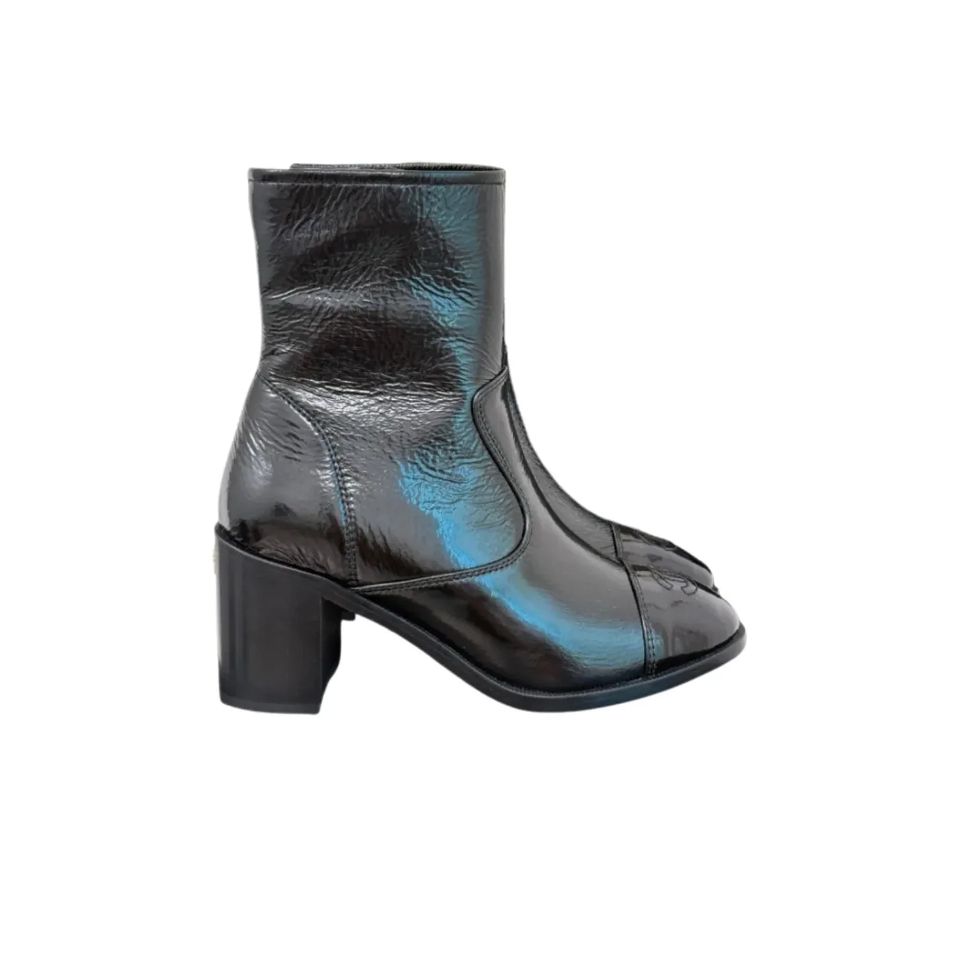 Chanel Glossy Chunky Ankle Heel Boots Black / Chanel Glossy Chunky Ankle Heel Boots Black /