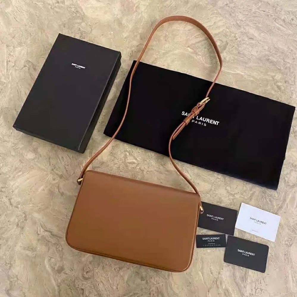 Saint Laurent YSL LE Maillon Satchel in Smooth Leather for Women in Brown