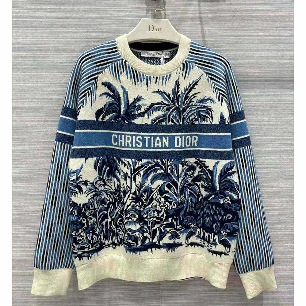 Dior Sweater Navy Blue and White Stretch Cashmere for Women
