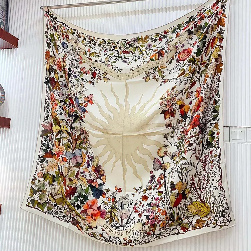 Dior Dior 4 Saisons Automne Soleil 90 Square Scarf Ecru Multicolor Silk Twill for Unisex