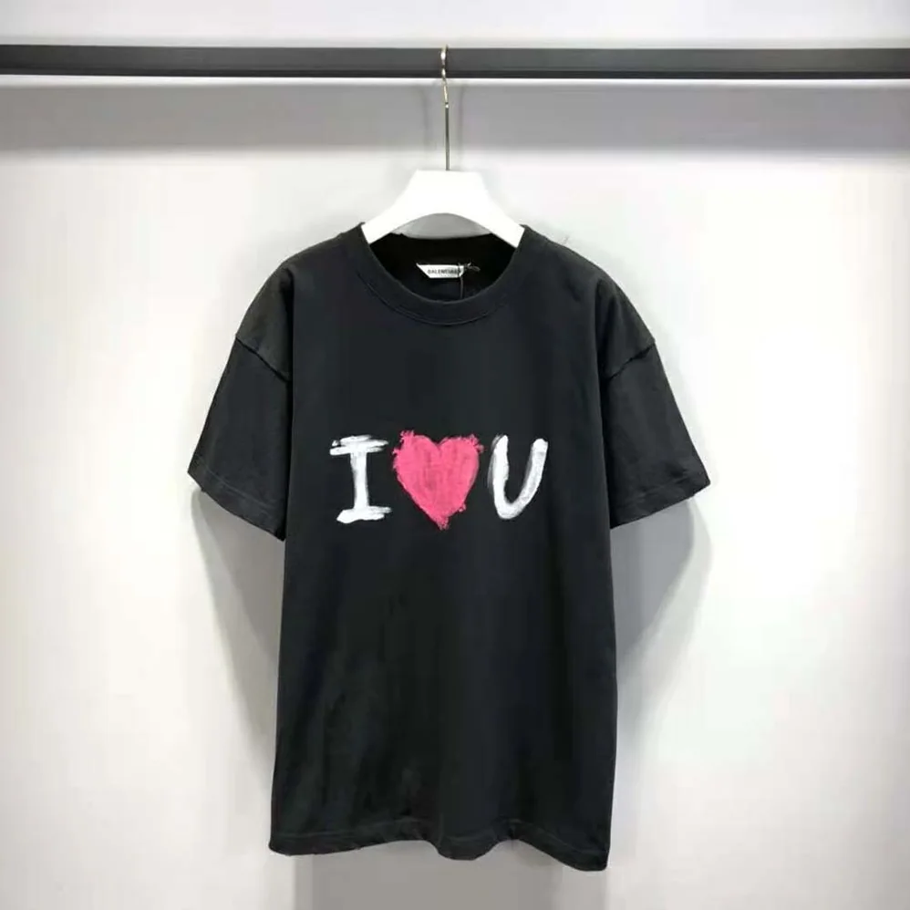 Balenciaga I Love U Medium Fit T-shirt in Black Vintage Jersey for Women