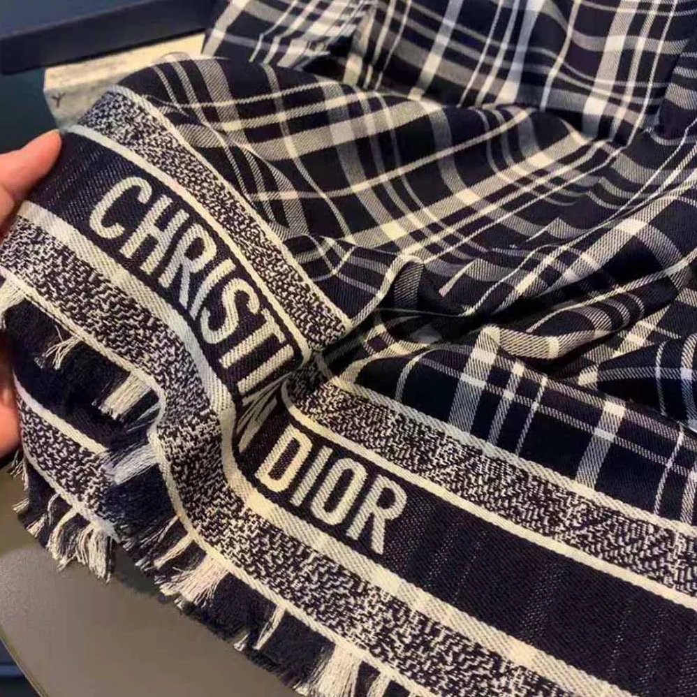 Dior Reversible Dior Oblique Blanket Navy Blue Cashmere, Virgin Wool and Silk for Women