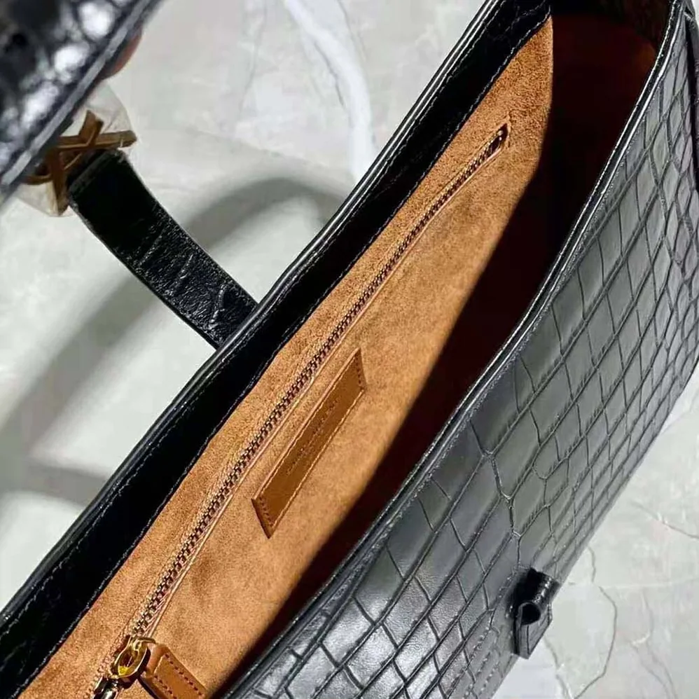 Saint Laurent YSL LE 5 A 7 Hobo Bag in Crocodile for Women in Embossed Shiny Leather Saint Laurent YSL LE 5 A 7 Hobo Bag in Crocodile for Women in Embossed Shiny Leather