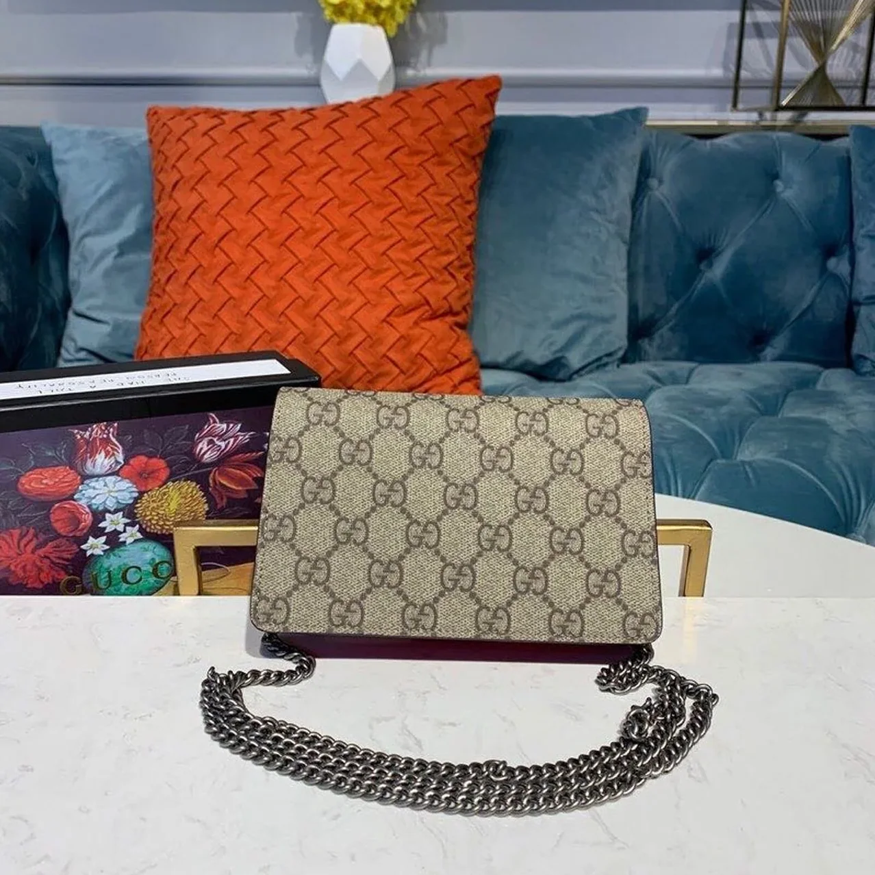 Gucci Dionysus Supreme Super Mini Bag Beige/Ebony GG Supreme Canvas Red Suede / Gucci Dionysus Supreme Super Mini Bag Beige/Ebony GG Supreme Canvas Red Suede /
