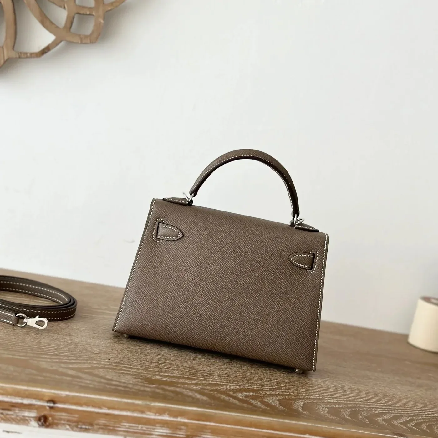Hermes Kelly Mini Top Handle Bag in Etoupe Epsom Palladium Hardware