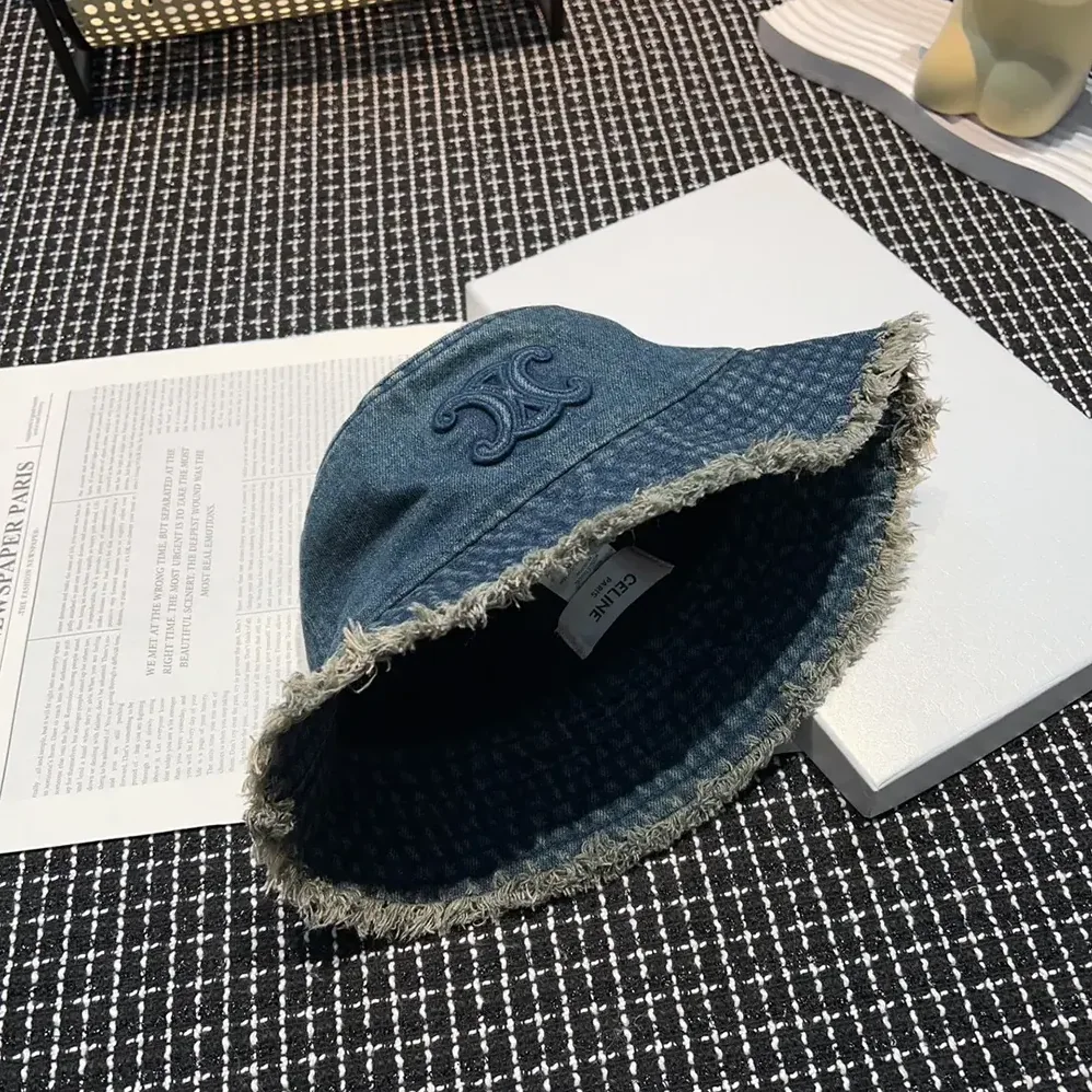 Celine Triomphe Bucket Hat in Dark Union Wash Denim for Women Celine Triomphe Bucket Hat in Dark Union Wash Denim for Women