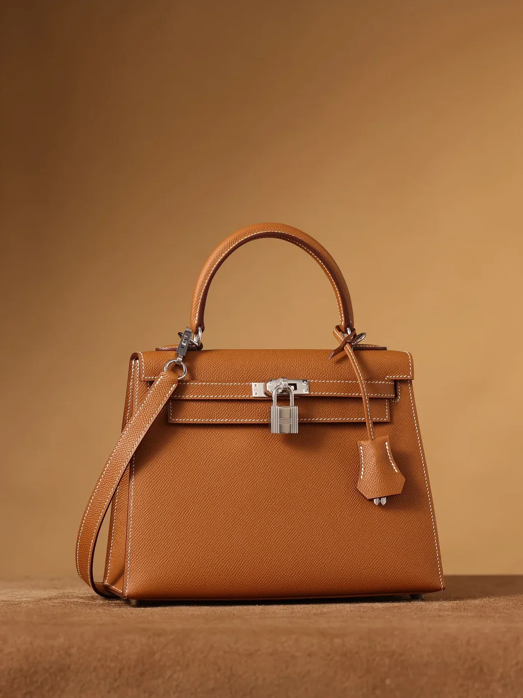 Hermes Kelly Epsom Silver Tone Lock Bag Brown 9,/ Hermes Kelly Epsom Silver Tone Lock Bag Brown 9,/