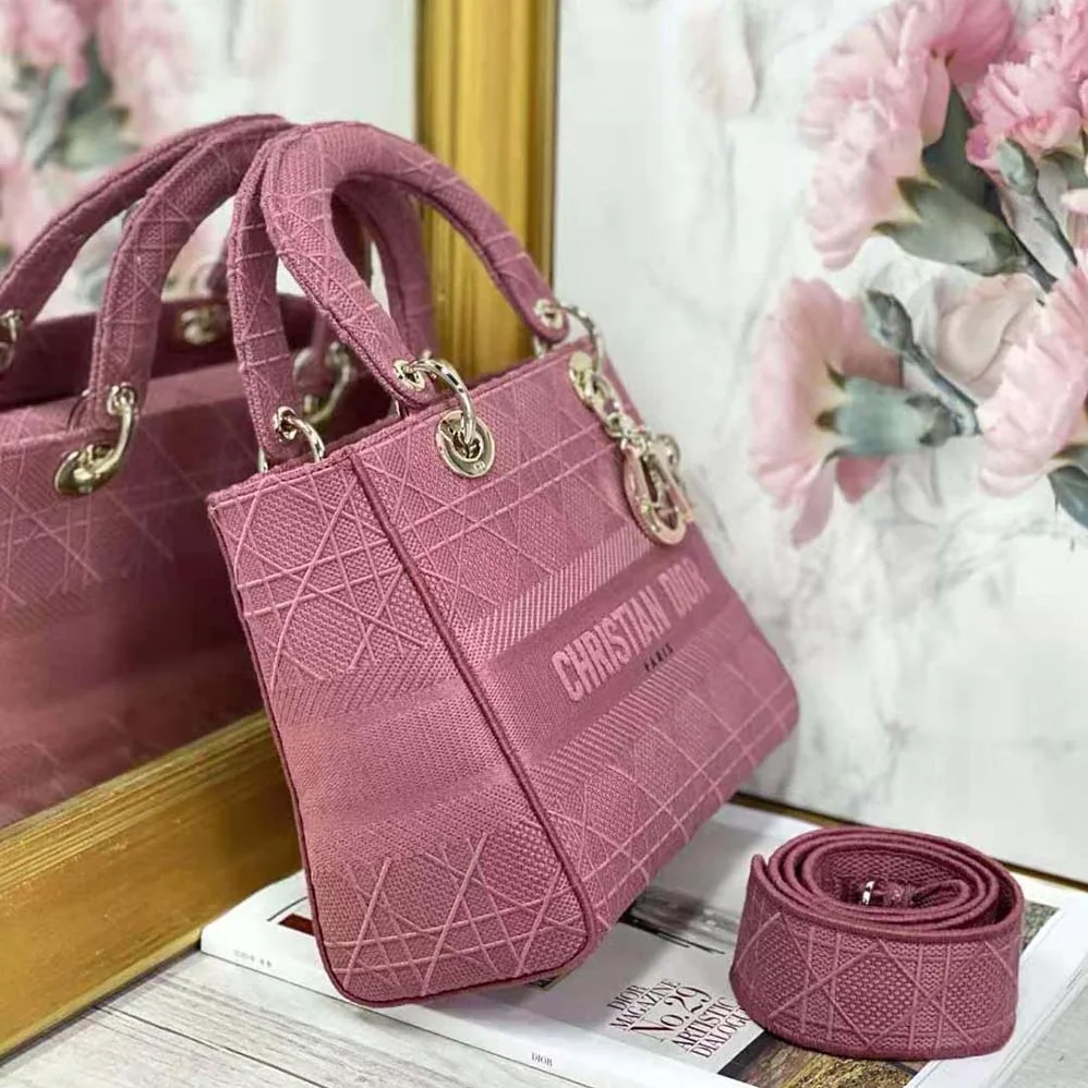 Dior Medium Lady D-lite Bag Mallow Rose Cannage Embroidery for Women Dior Medium Lady D-lite Bag Mallow Rose Cannage Embroidery for Women