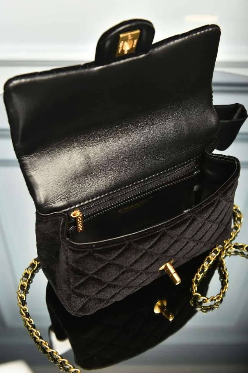 Black Mini Bag with Handle and Flap