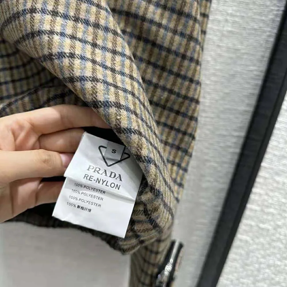 Prada Cashgora Check Top with Triangle logo for Women Prada Cashgora Check Top with Triangle logo for Women