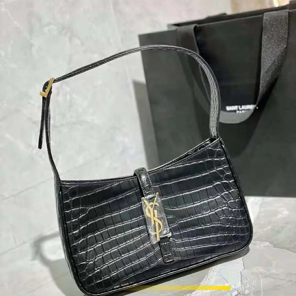 Saint Laurent YSL LE 5 A 7 Hobo Bag in Crocodile for Women in Embossed Shiny Leather Saint Laurent YSL LE 5 A 7 Hobo Bag in Crocodile for Women in Embossed Shiny Leather