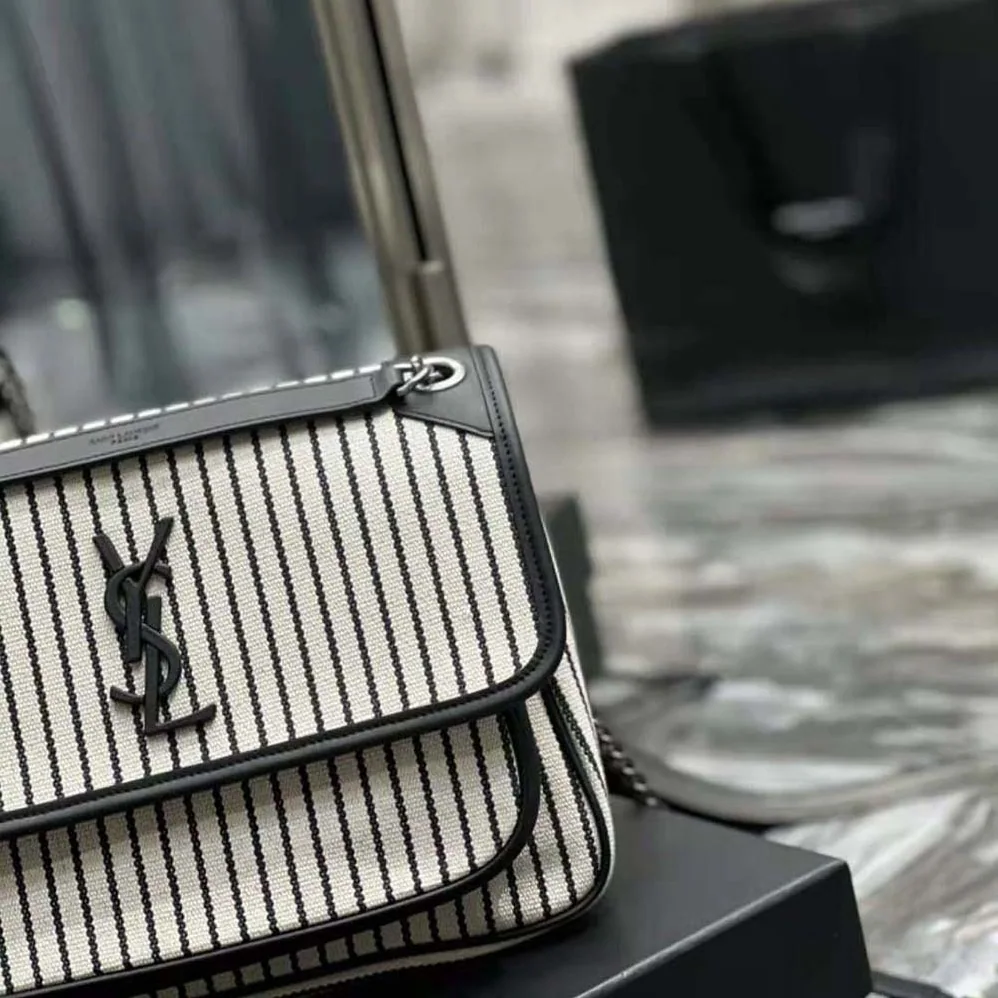 Saint Laurent YSL Niki Medium Chain Bag in Canvas for Women in Black