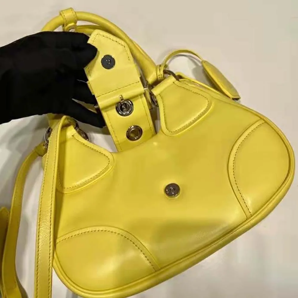 Prada Moon Re-Nylon and Leather Bag for Women in Yellow