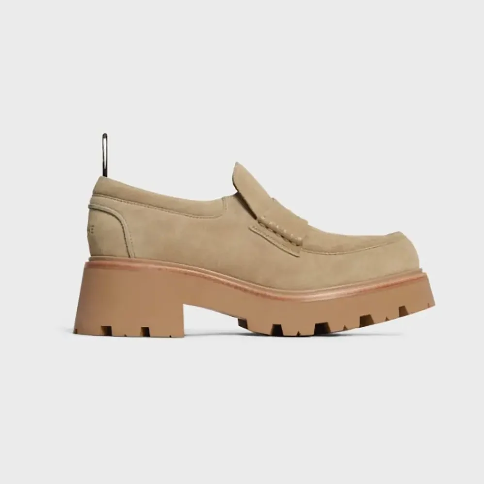 Celine Triomphe Loafers in Suede Calfskin for Women in Beige Celine Triomphe Loafers in Suede Calfskin for Women in Beige
