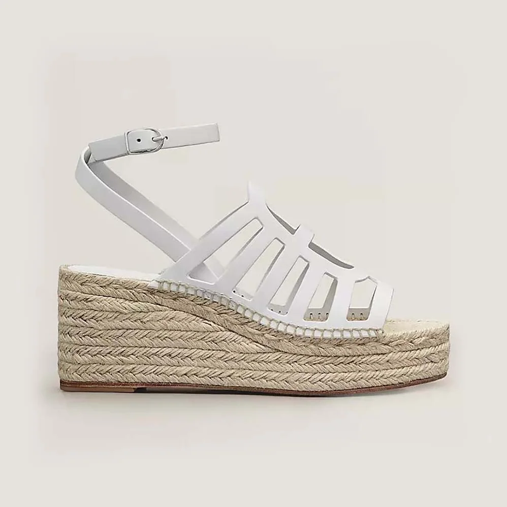 Hermes Catalya Espadrille in Calfskin with “Chaine D'Ancre” Motif for Women in White Hermes Catalya Espadrille in Calfskin with “Chaine D'Ancre” Motif for Women in White