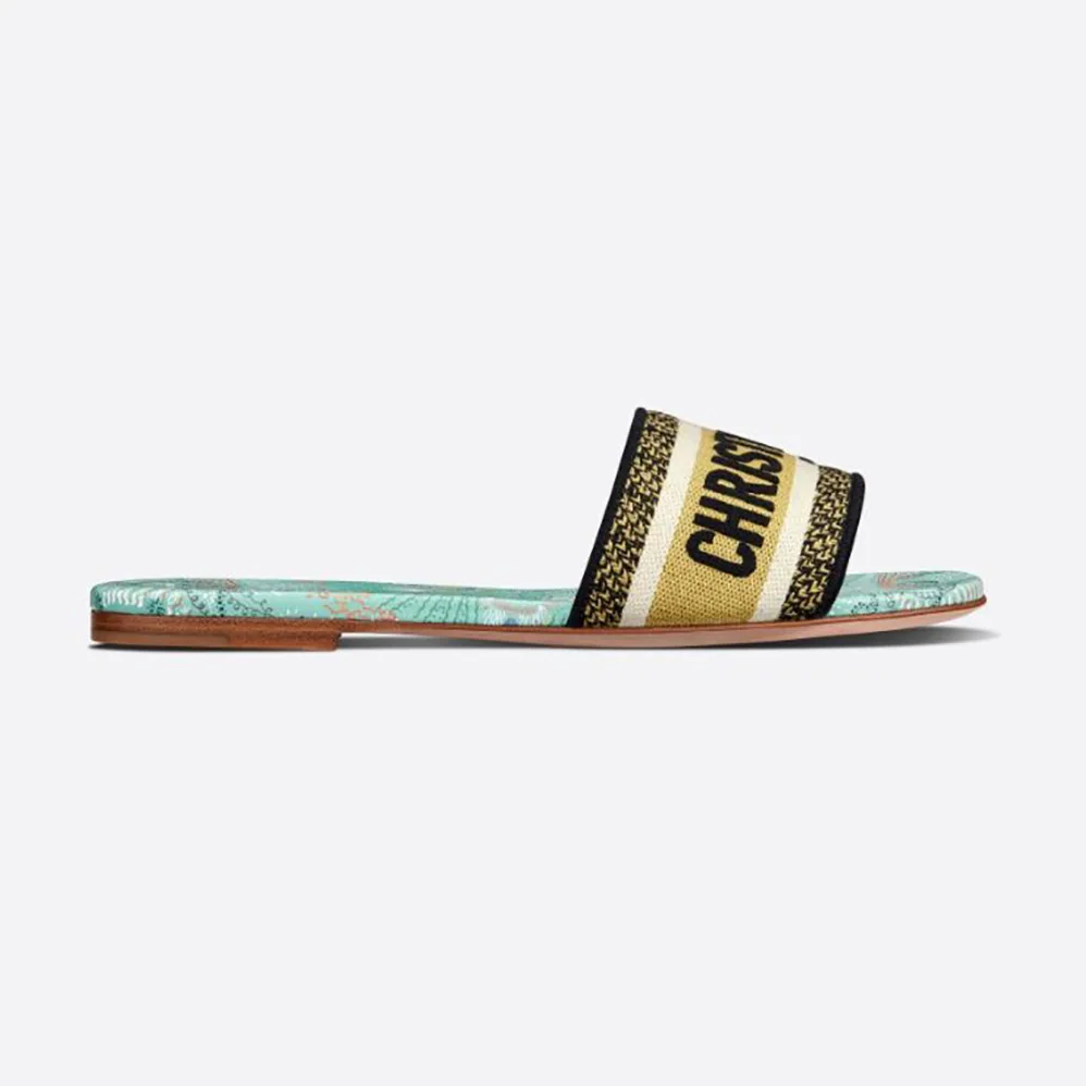 Dior Dway Slide Multicolor Embroidered Cotton for Women in Blue