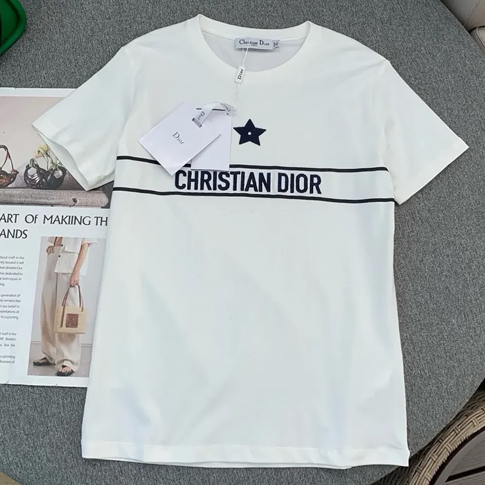 Dior T-Shirt White Cotton Jersey with Signature for Women