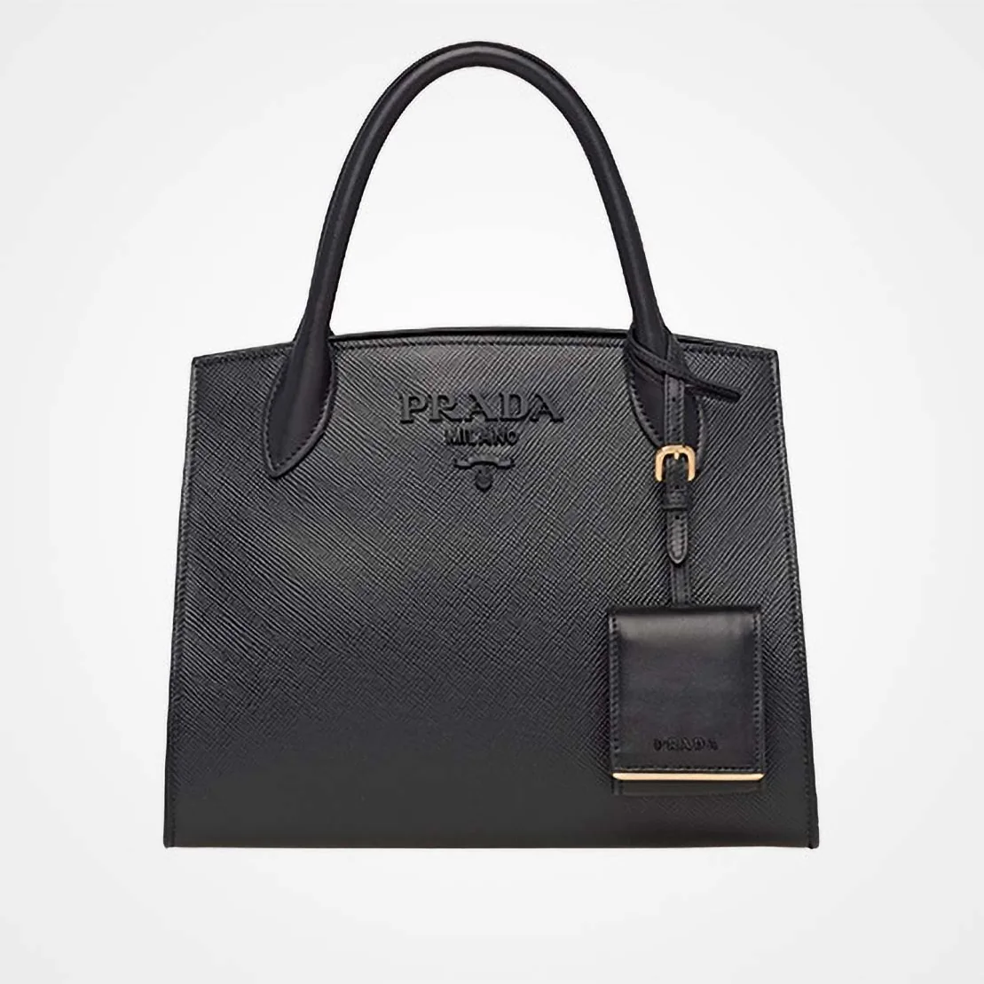 Prada Monochrome Handbag in Saffiano and Calf Leather in Black