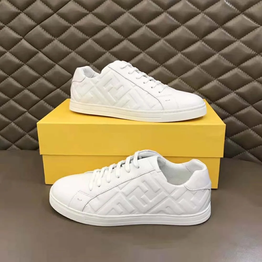 Fendi White Nappa Leather Low-Tops with 3D Macro FF Motif for Men Fendi White Nappa Leather Low-Tops with 3D Macro FF Motif for Men