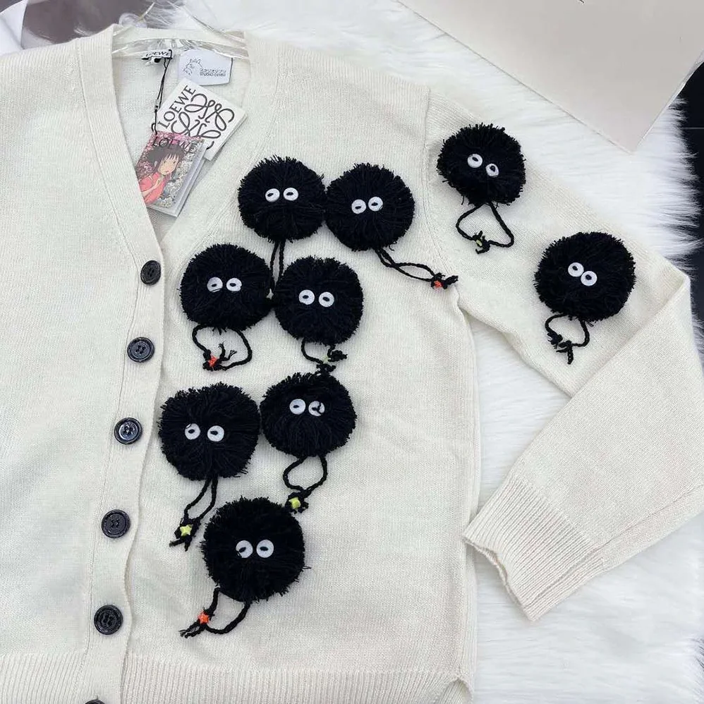 Loewe Susuwatari Cardigan in Wool with Hand Knitted for Women in White