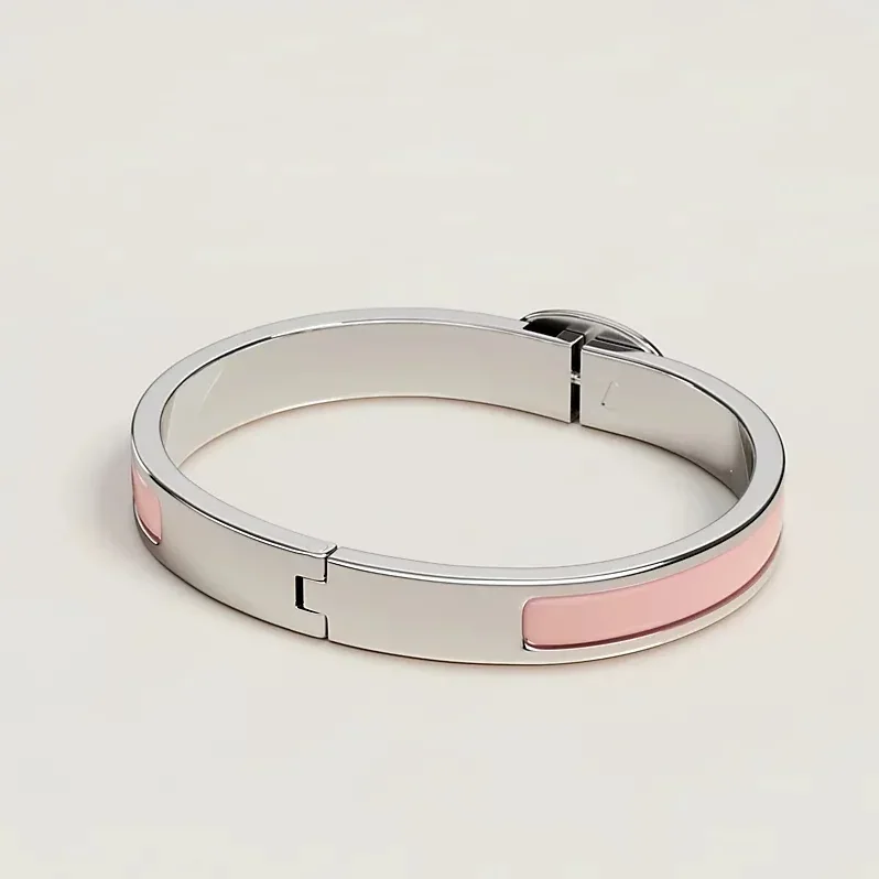 Hermes Mini Clic Chaine D Ancre Bracelet Rose Candeur Silver Hardware