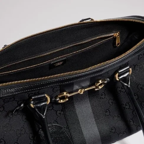 Gucci Borsetto Large Boston Shoulder Bag in Grey/ Black Gold Hardware Gucci Borsetto Large Boston Shoulder Bag in Grey/ Black Gold Hardware