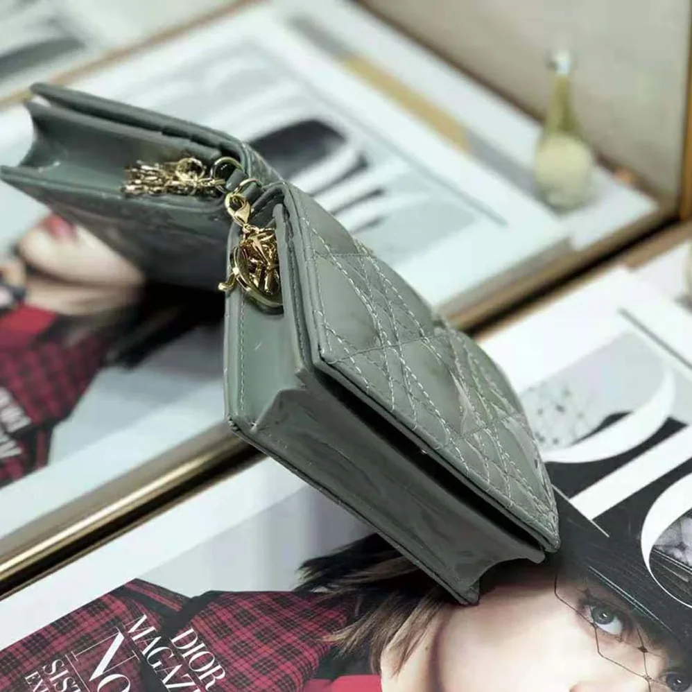Dior Mini Lady Dior Wallet Patent Cannage Calfskin for Women in Navy