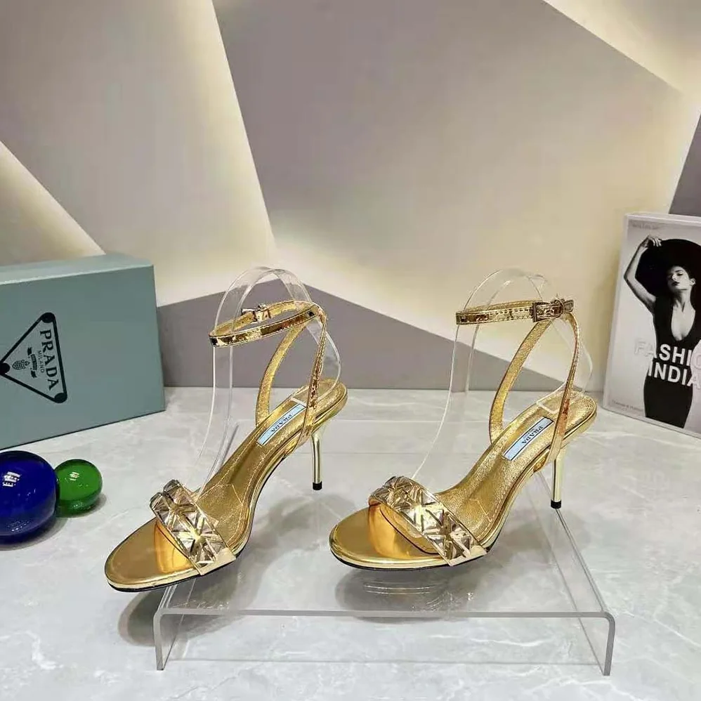 Prada Studded Metallic Leather High for Women in Heeled Sandals Prada Studded Metallic Leather High for Women in Heeled Sandals