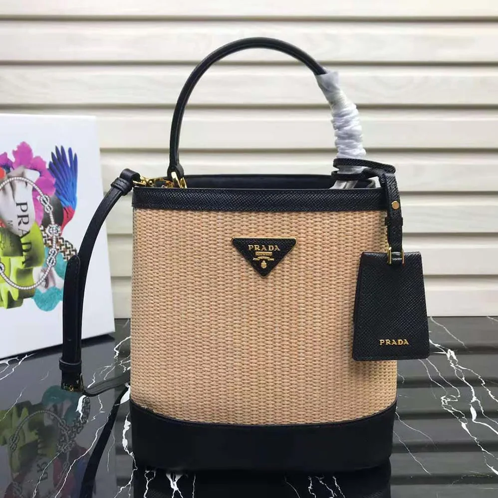Prada Prada Panier Medium Straw Bag for Women in Black