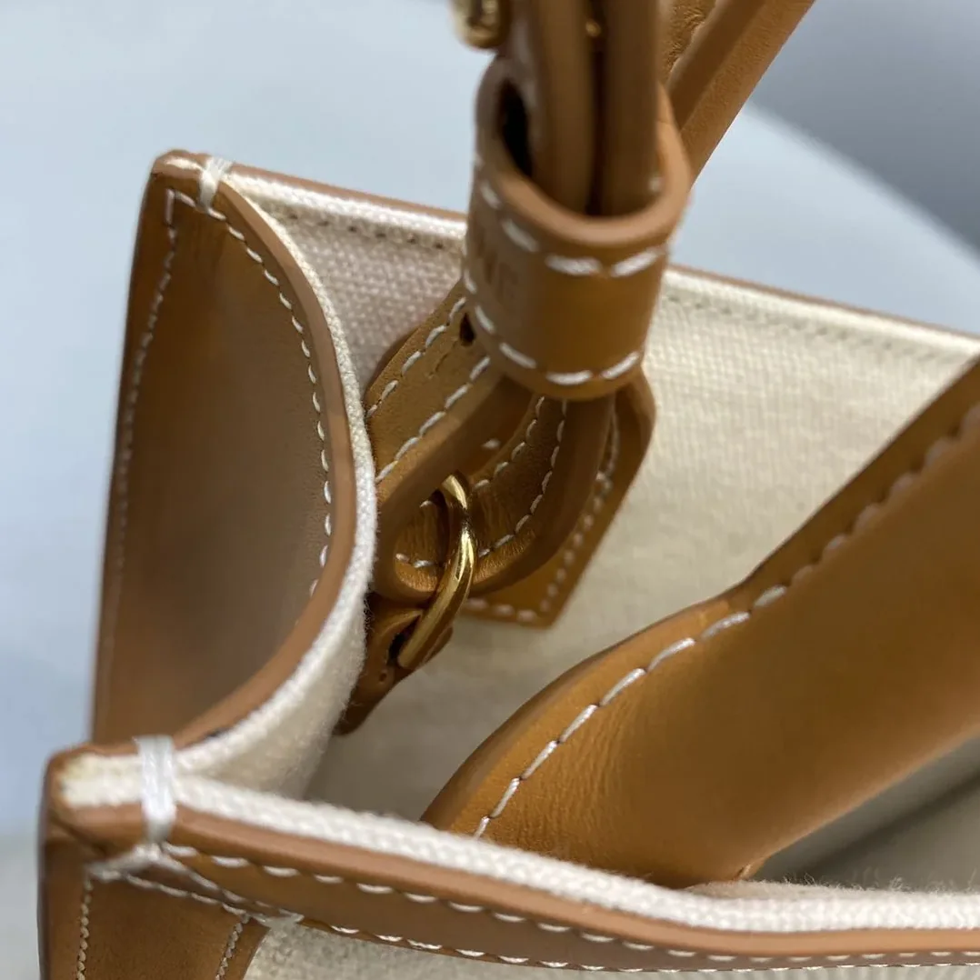 Celine Mini Vertical Cabas Celine In Textile With Celine Print White/Brown / .02NT Celine Mini Vertical Cabas Celine In Textile With Celine Print White/Brown / .02NT