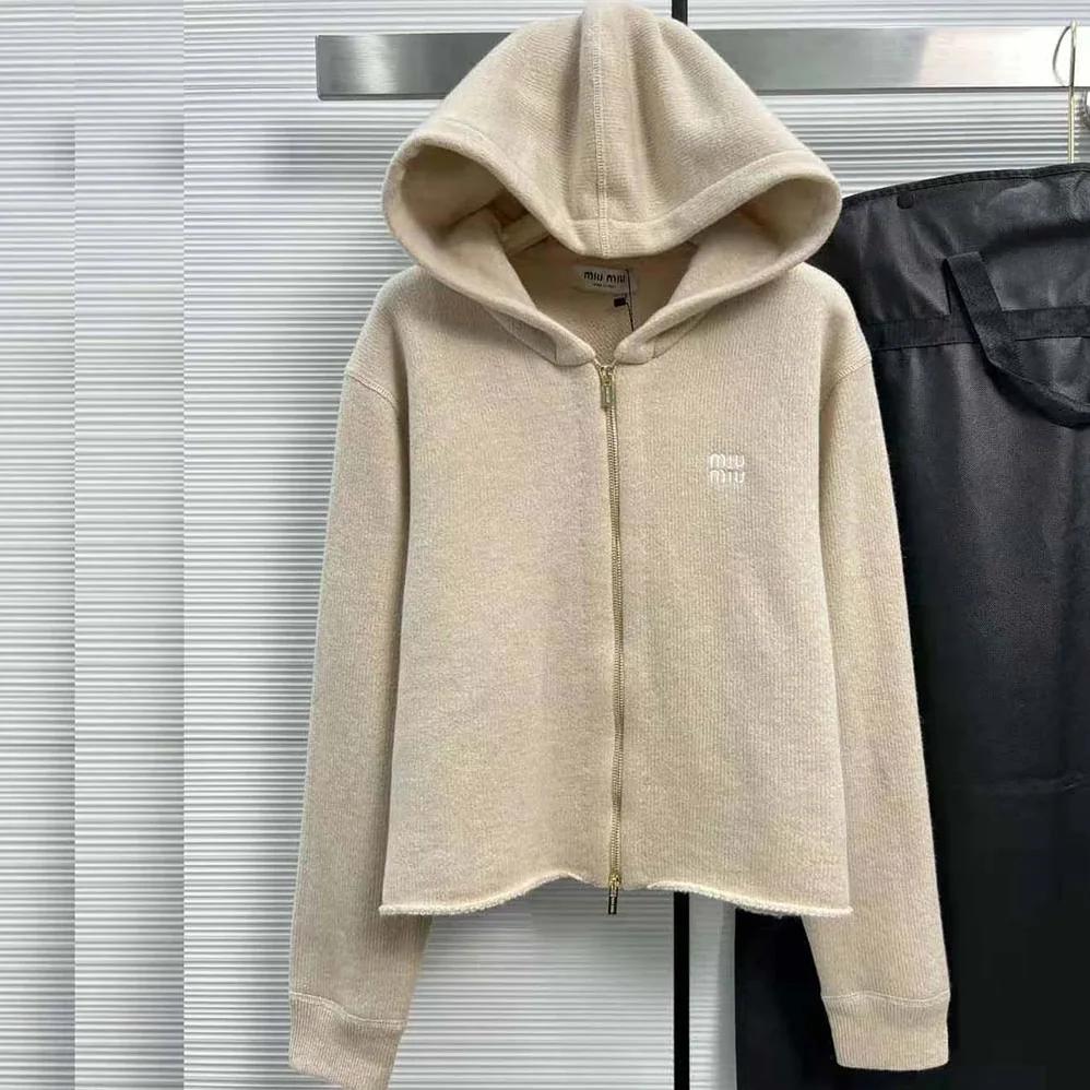 Miu Miu Wool and Cashmere Hoodie Jacket for Women Miu Miu Wool and Cashmere Hoodie Jacket for Women