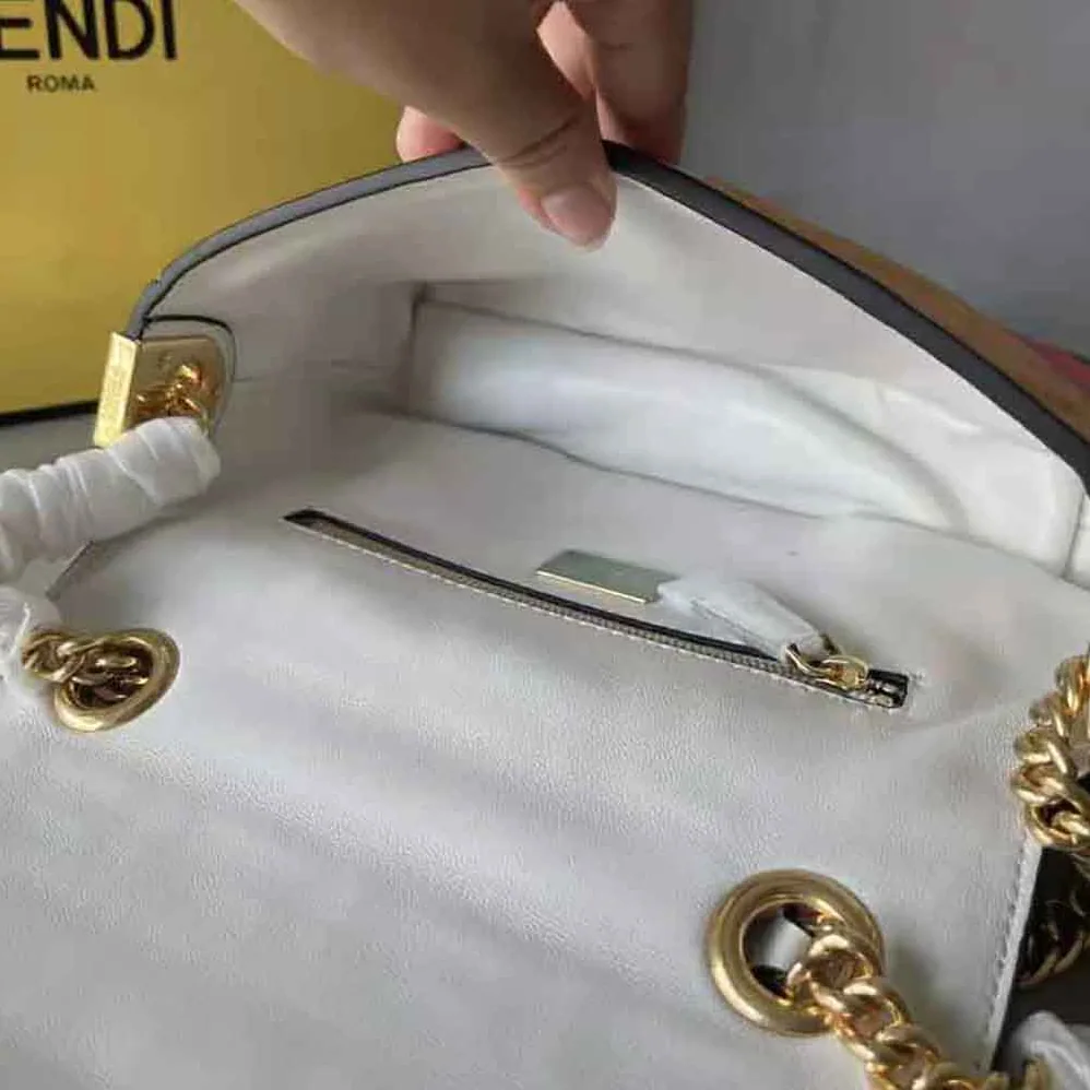 Fendi Baguette Chain Midi Leather Bag with Multicolour Print for Women Fendi Baguette Chain Midi Leather Bag with Multicolour Print for Women