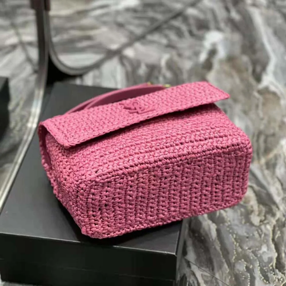 Saint Laurent YSL Niki Medium Chain Bag in Raffia and Leather for Women in Pink Saint Laurent YSL Niki Medium Chain Bag in Raffia and Leather for Women in Pink
