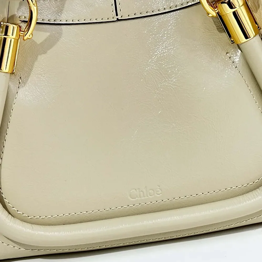 Chloe Small Paraty 24 Bag in Shiny Leather for Women in Beige